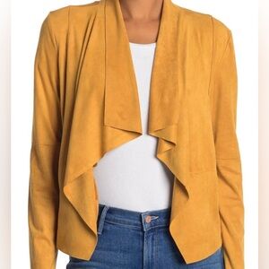 Bagatelle Faux-Suede Gold Yellow Drape-Front Jacket, Size L